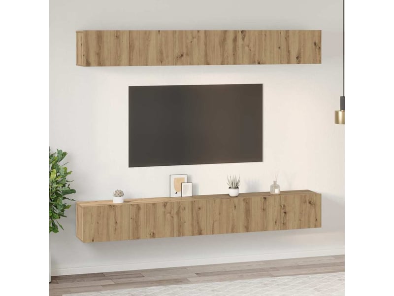  Ensemble meuble tv - banc tv - meuble de rangement 6 pcs chêne artisanal bois d'ingénierie  - Conforama D