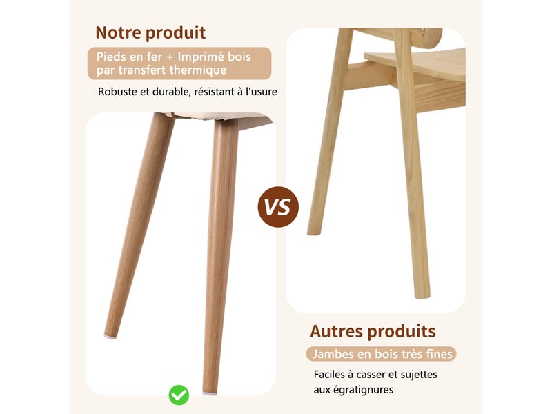  Lot de 2 chaises de salle à manger, 47x51x79 cm, beige et brun  - Conforama E