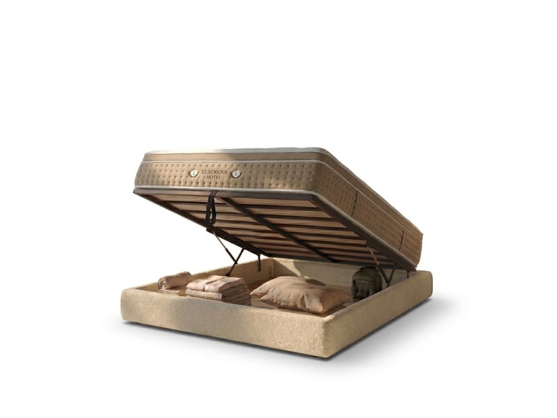  Ensemble lit coffre parallèle et matelas hôtelier ibiza 180x200 cm - tissu bouclette sable PREMIUM - Conforama A