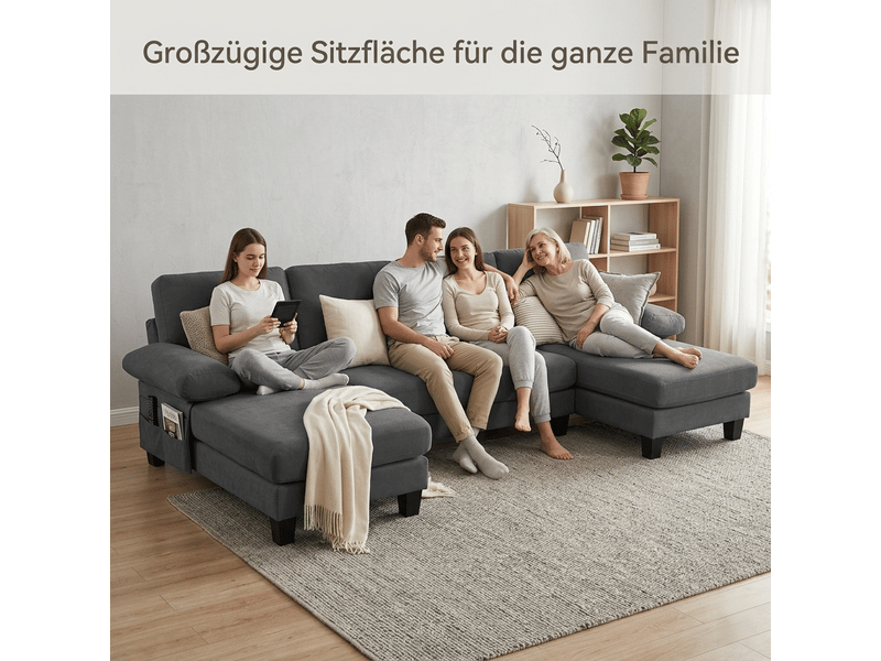  Canapé d'angle, canapé tissu : avec méridienne, forme u, en tissu, gris  - Conforama C