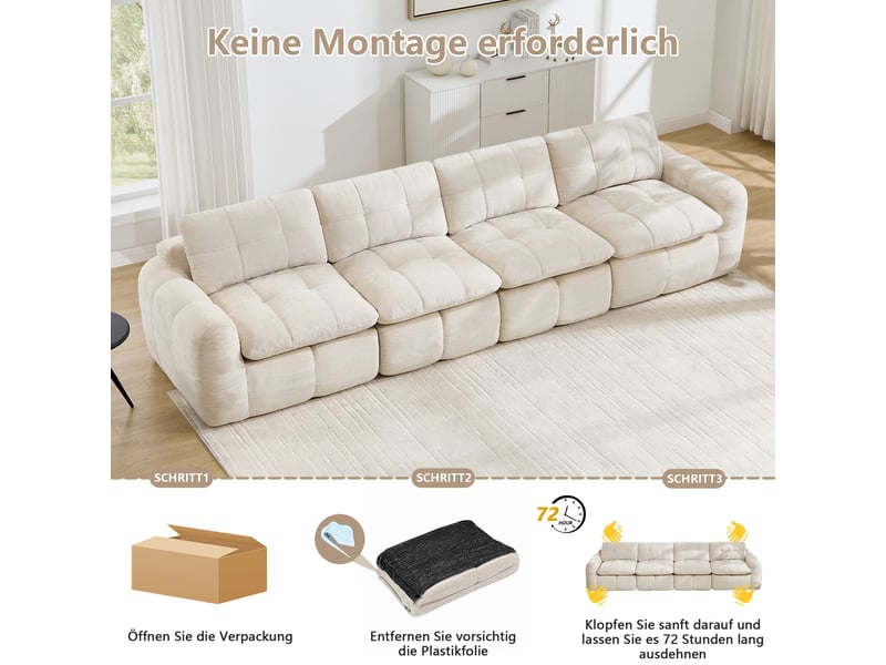 Canapé modulaire 4 places sans cadre à assise profonde - lpospi - chenille beige 334 × 97 × 68 cm - Conforama E