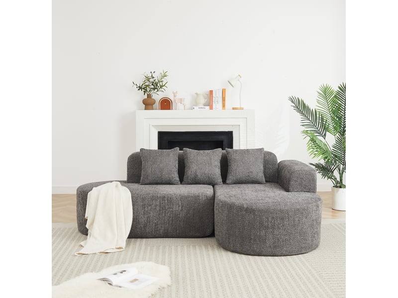  Canapé d’angle en l 3 places droit compressé, design arrondi anthracite, mousse douce, tissu, design moderne  - Conforama B