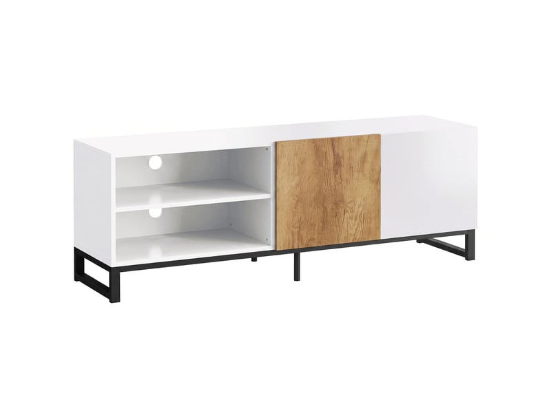  Meuble tv design tricolore blanc effet bois piètement acier noir  - Conforama A