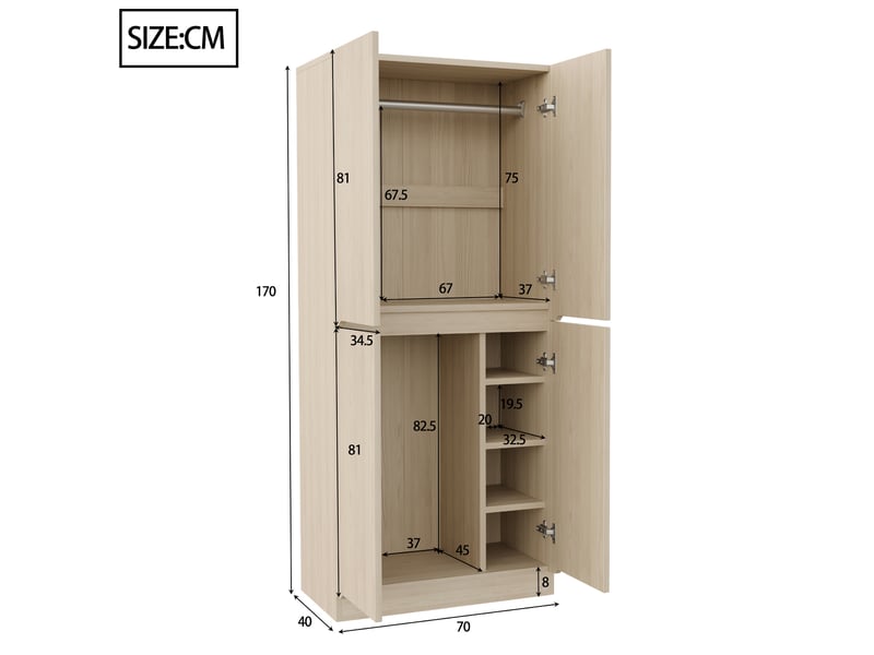  Armoire 4 porte(s) 0 tiroir(s) coloris naturel largeur 70 cm bois massif armoire naturel - Conforama C