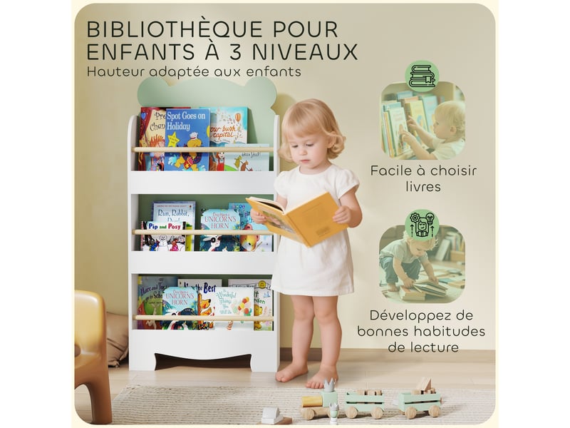  Bibliothèque pour enfant, rangement livre enfant 3 niveaux pour salle de jeux, chambre d'enfant, vert  - Conforama E