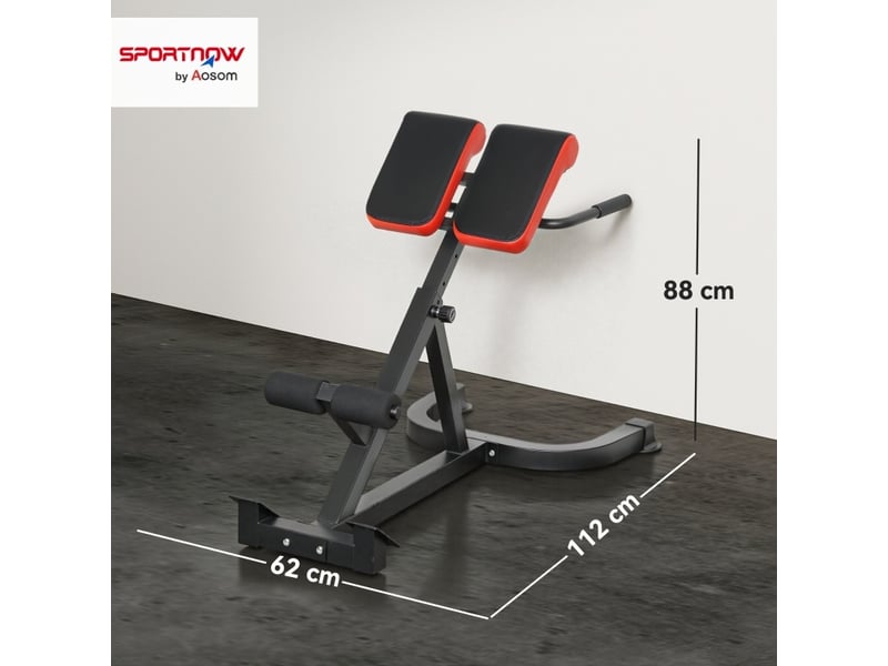  Banc d'hyperextension 112 x 62 x 88 cm rouge et noir en acier, réglable pour exercices du dos à domicile  - Conforama C