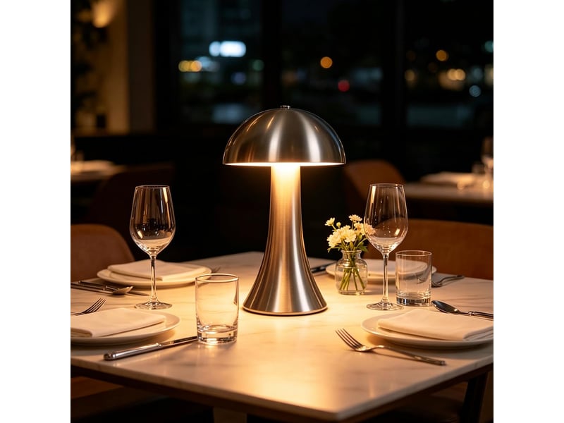  Lampe de table métal sans fil, design champignon – rechargeable usb, variateur tactile, vintage, pour intérieur et extérieur-argent  - Conforama D