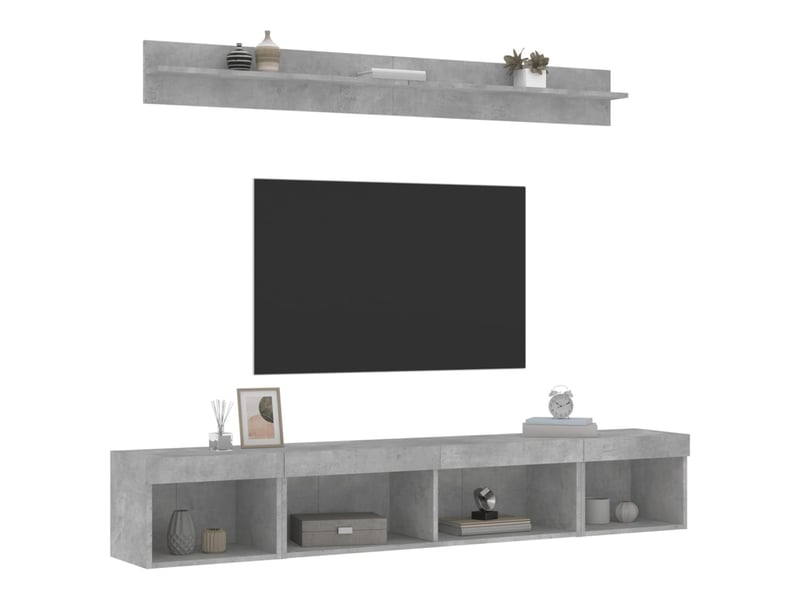  Unités murales tv avec led 5 pcs gris béton bois d'ingénierie shl21232  - Conforama E