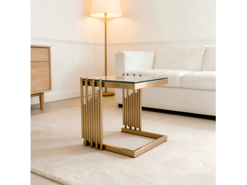  Table d'appoint carrée 32x32x37 cm en métal doré et verre transparent  - Conforama D