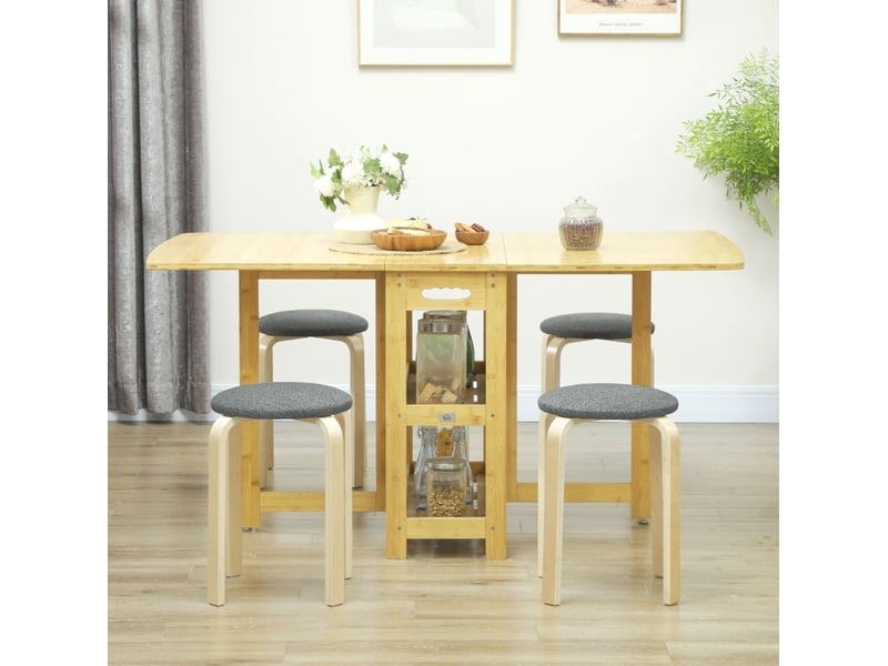  Lot de 4 tabourets de salle à manger empilables avec assise ronde rembourrée, en tissu gris et bois  - Conforama D