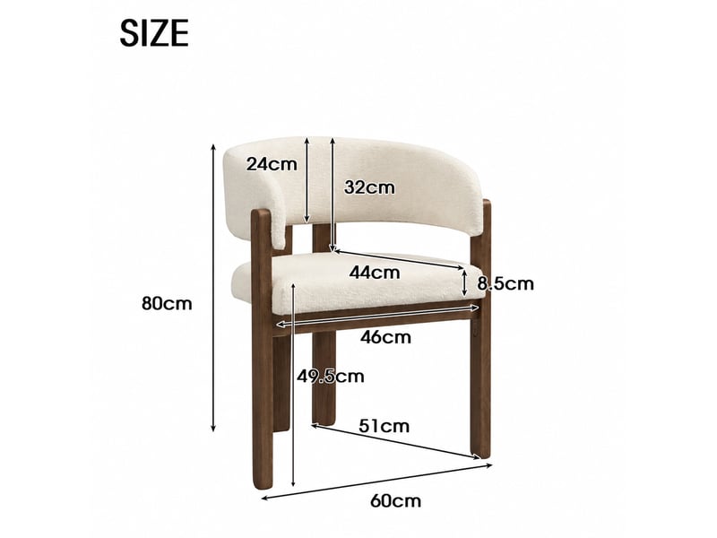  Chaises de salle à manger lot de 4 avec accoudoirs et dossier rembourré en bois et tissu bouclé beige et noyer  - Conforama C