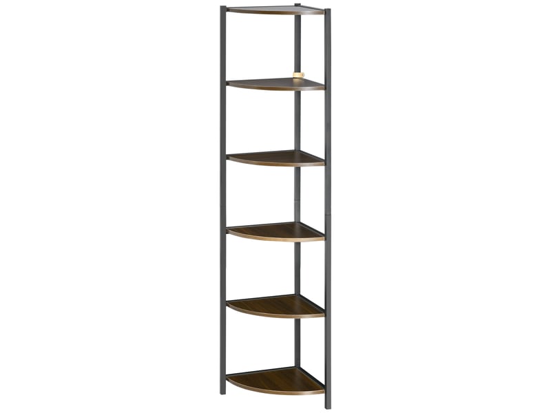  Bibliothèque d'angle moderne à 6 étagères en métal et mdf, 34 x 34 x 166 cm, marron et noir  - Conforama B