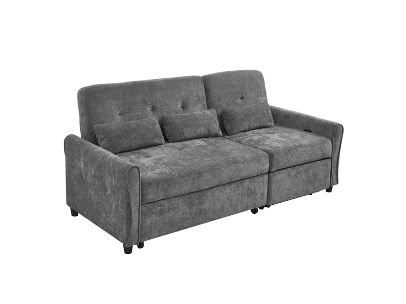  Canapé convertible 3 places 176x148x83 cm, canapé-lit extensible 3 en 1 avec dossier réglable 3 positions, repose-pieds intégré,tissu chenille-gris  - Conforama A