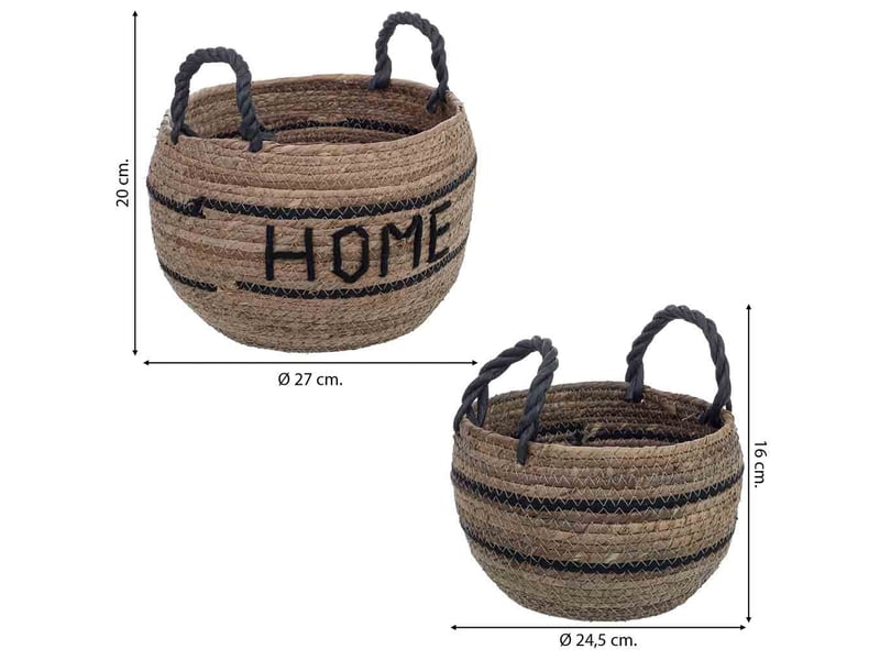  Lot de 2 paniers en fibre naturelle marron d27x20, d24,5x16,5h cm  - Conforama D