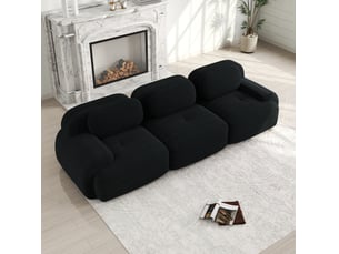 Canapé droit compressé fixe <strong>MAISENTIEL</strong> <strong></strong> 3 places Velours côtelé noir