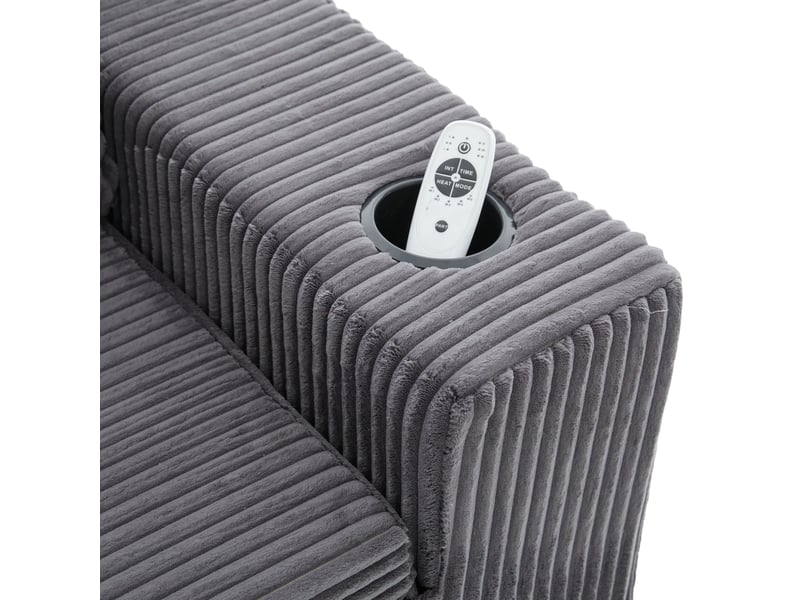 Canapé convertible 2 places 151 x 133 x 64 cm gris en velours côtelé, poches latérales et coussins  - Conforama E