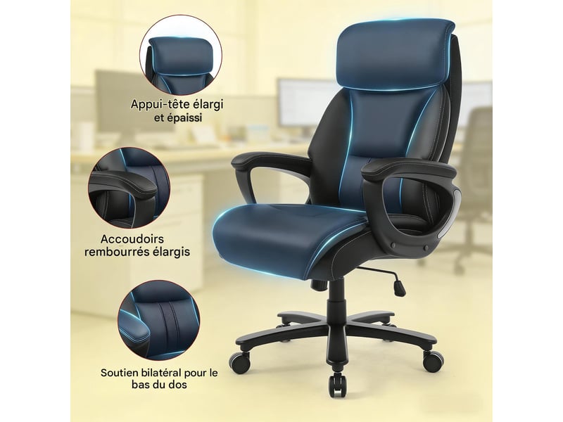  Fauteuil de bureau pivotant réglable en similicuir et métal noir 72x86x127 cm T5828P492842 - Conforama D