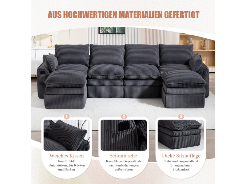 Canapé d'angle panoramique fixe 4 places tissu gris canapé compressible - Conforama D