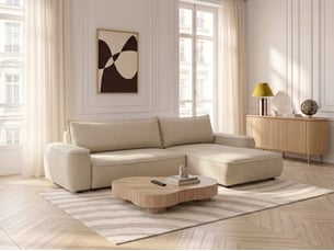 Canapé d'angle réversible convertible <strong>BOBOCHIC</strong> <strong>HONORE</strong> 3 places Tissu beige avec coffre de rangement