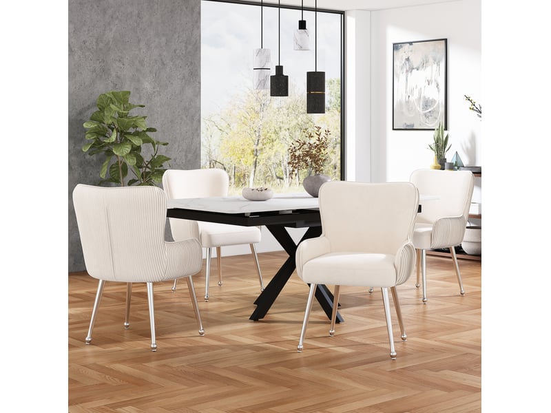 Lot de 6 chaises de salle à manger avec accoudoirs en velours beige  - Conforama C