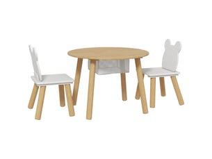 Ensemble 1 table ronde, 2 chaises pour enfant 3 pièces, dossier en forme d'ours, activités, bricolage, 3-6 ans, repas