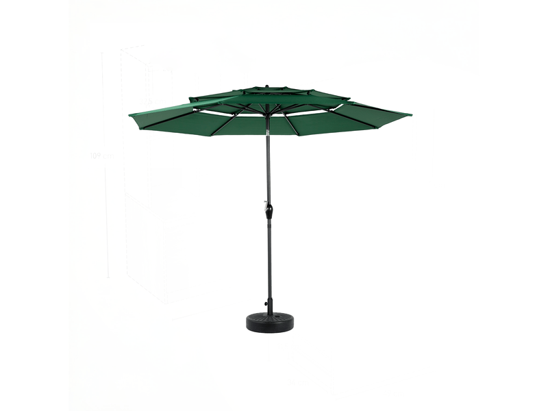 Parasol 3 niveaux 3 m avec inclinaison automatique, polyester, vert foncé, sans pied - Conforama A
