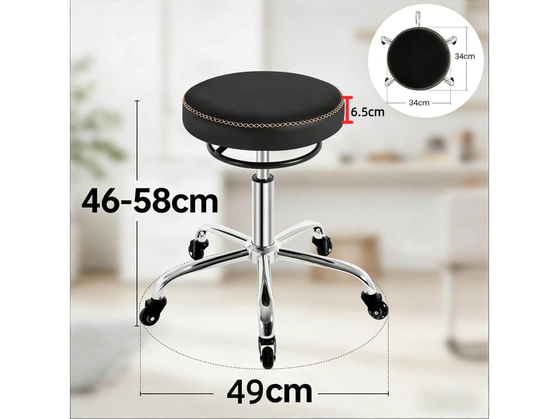  Tabouret de bureau pivotant à roulettes, hauteur réglable 46 à 58 cm - lpospi - assise rembourrée, métal et simili cuir - noir  - Conforama D