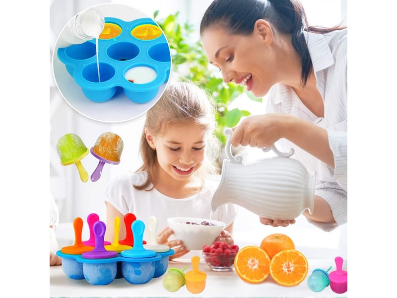 2 mini moules à glace en silicone - moule à crème glacée diy, popsicle maison, pour fruits ou yaourt (bleu + orange) - Conforama C