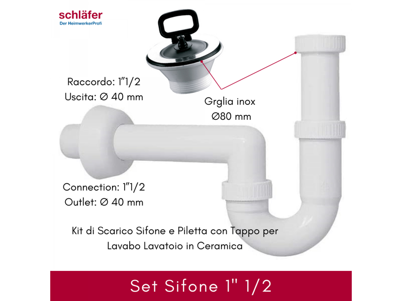 4618105 schläfer | siphon d'évier avec vidange, kit de vidange avec siphon universel g 1 12 et vidange avec bouchon pour lavabo, évier - Conforama B