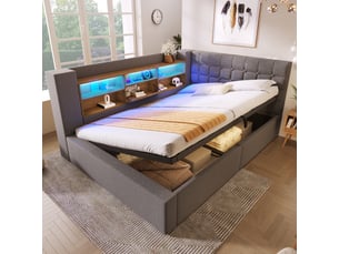 Lit coffre 140x200 cm <strong>OXEZA</strong>  <strong></strong> coloris gris