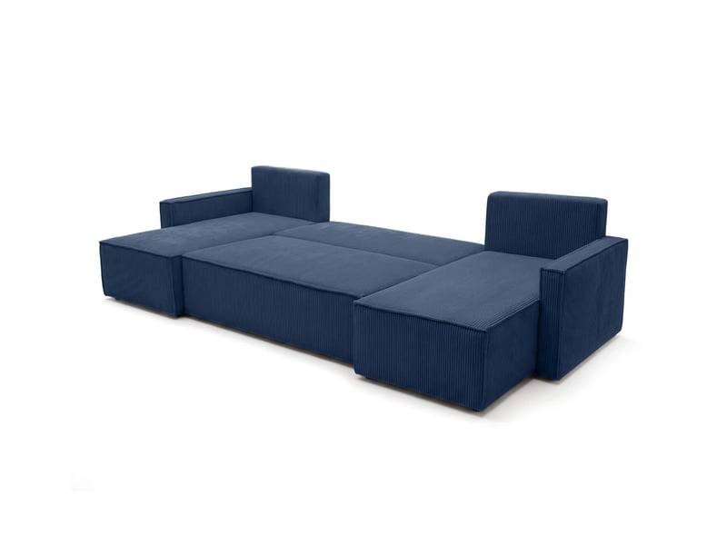  Farah - canapé d'angle panoramique convertible 6 places accoudoirs slim en velours cotelé  - Conforama C