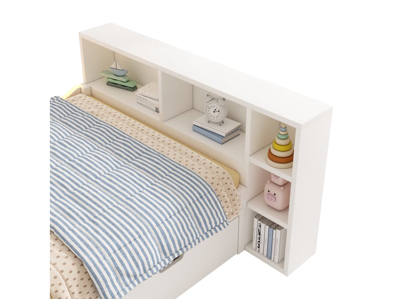  Lit fonctionnel enfant 90x200 cm blanc avec lit gigogne, bureau extractible, led et prises usb, rangements  - Conforama E