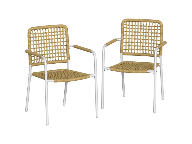  Lot de 2 chaises de jardin empilables en résine tressée avec accoudoirs et dossier, 55x57x82cm, jaune  - Conforama A