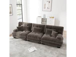 Canapé d'angle 3 places, avec fonction couchage, en tissu chenille, coloris marron, l313 x p77 x h81 cm, pour salon, gain de place