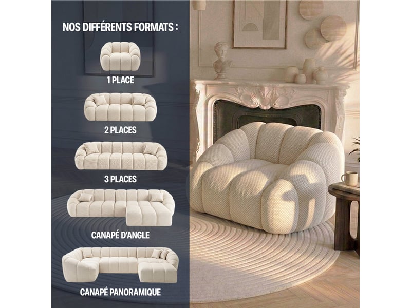  Canapé bulle angle gauche en tissu chenille et bois renforcé vert - serena - morphea  - Conforama E