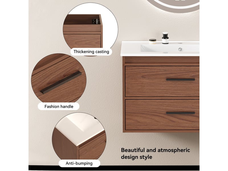  Meuble de salle de bain 75 x 46 x 52 cm, grand espace de rangement avec 2 tiroirs, mdf, marron  - Conforama D