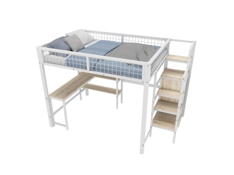 Lit mezzanine 140x200 cm coloris blanc métal lit enfant blanc - Conforama A