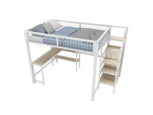Lit mezzanine 140x200 cm <strong>MERAX</strong>  <strong>lit enfant blanc</strong> coloris blanc