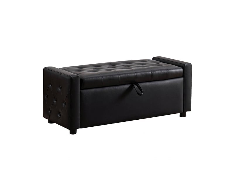  Banc coffre de rangement noir capitonné 122 cm, pouf rectangulaire pour chambre et salon  - Conforama A