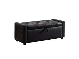 Banc coffre de rangement noir capitonné 122 cm, pouf rectangulaire pour chambre et salon