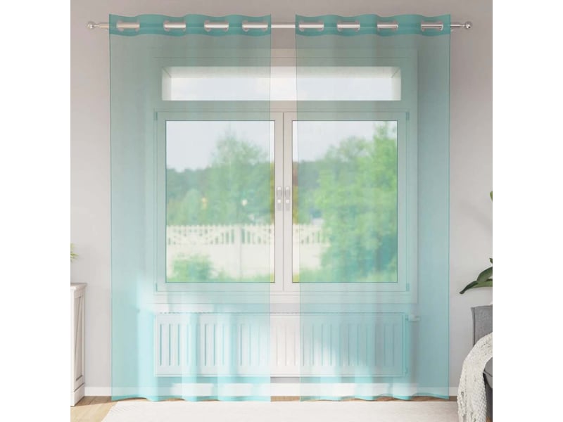  Lot de 2 rideaux en voile, voilages avec œillets turquoise cf44428  - Conforama B