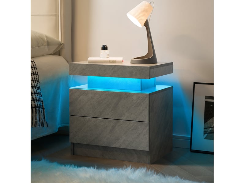  Table de chevet modenvie avec éclairage led, 2 tiroirs, niche ouverte, bois d’ingénierie, gris foncé, 50 x 53 x 36 cm  - Conforama B