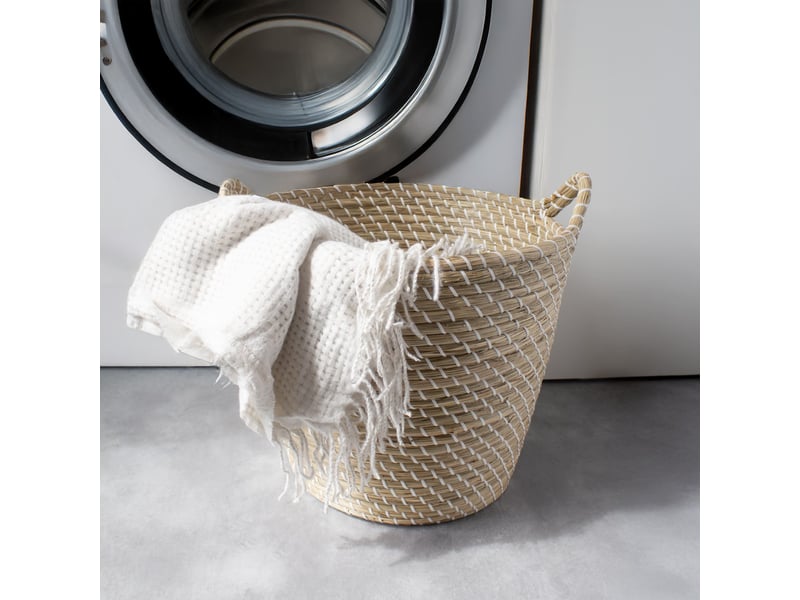  Panier de rangement rond jonc de mer naturel et blanc 46 x 46 x 40 cm 62863 - Conforama B