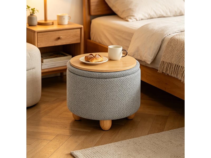  Pouf de rangement rond, tabouret pratique, repose-pieds compact, coffre à chaussures multifonctionnel  - Conforama E