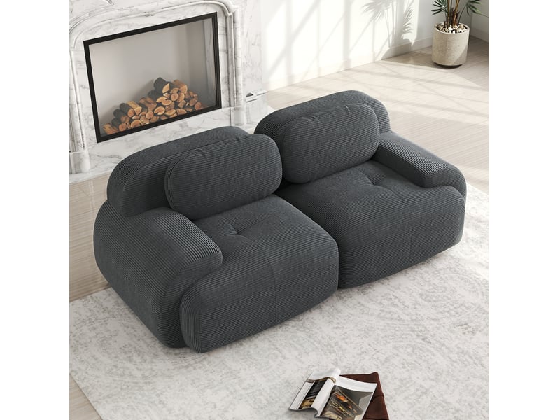  Canapé 2 places 208x103x70 cm modulaire en tissu corduroy gris  - Conforama C