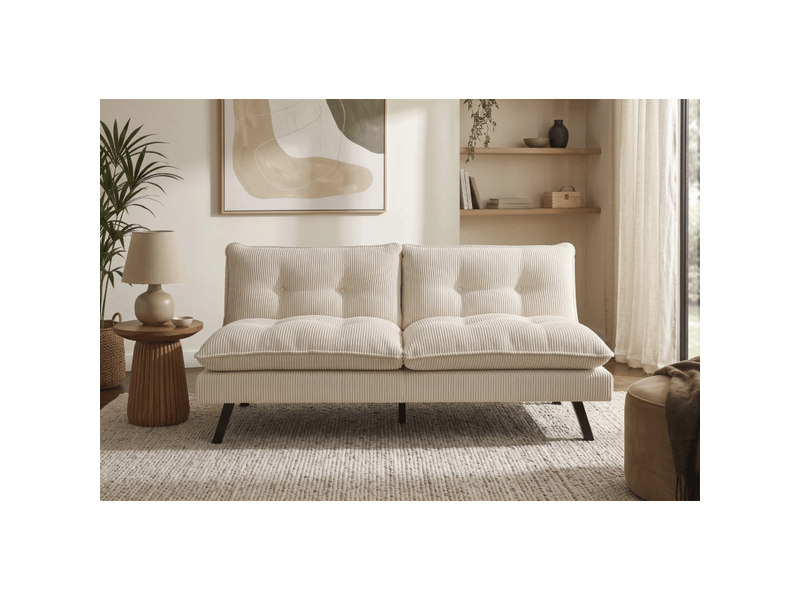 Canapé convertible azena 3 places en tissu côtelé – beige clair et noir – 190 x 80 x 90 cm - Conforama D