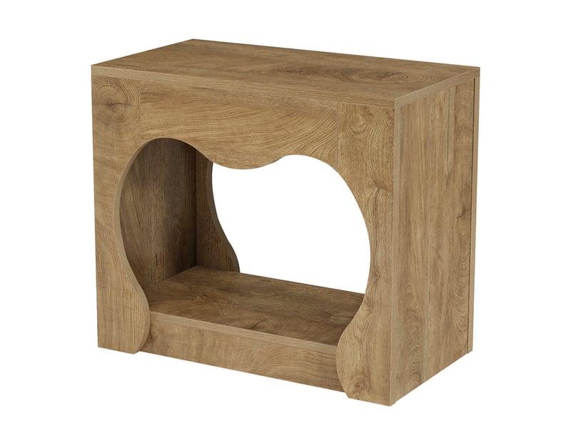  Table d'appoint style ferme à 2 niveaux avec étagères de rangement, table de chevet rectangulaire et étroite avec découpe en arche, idéale pour les petits espaces, le salon ou la chambre – marron naturel  - Conforama A