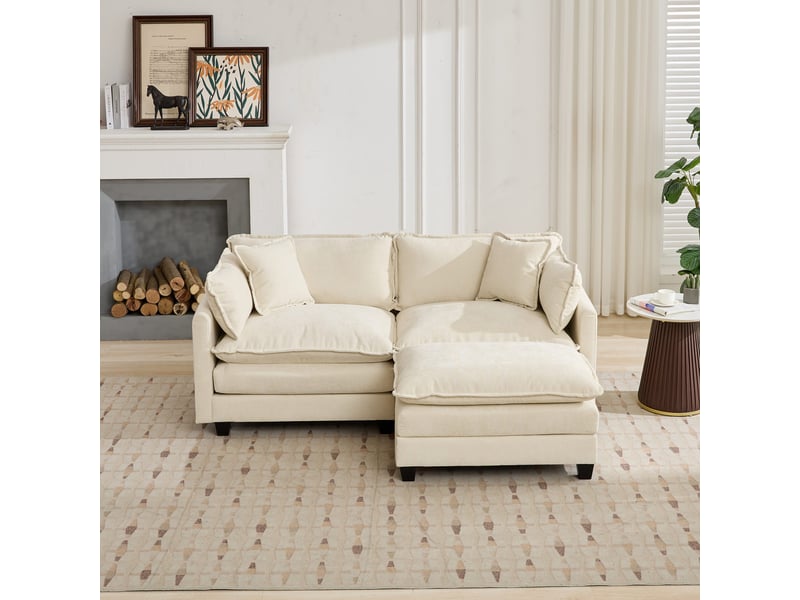  Canapé droit 2 places 195 × 75 × 84 cm en chenille beige, assise souple IKSETERA TRADING LTD - Conforama D
