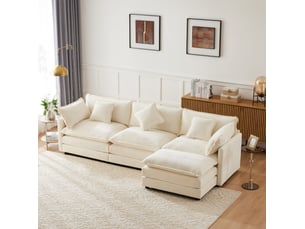 Canapé d'angle réversible fixe <strong>MODENVIE</strong> <strong></strong> 3 places Tissu Beige