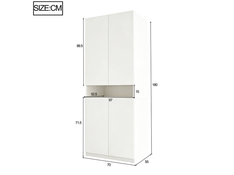  Armoire dressing 70x55x180 cm, 2 portes, grand rangement, penderie niche, led éclairée, mdf, blanc  - Conforama C